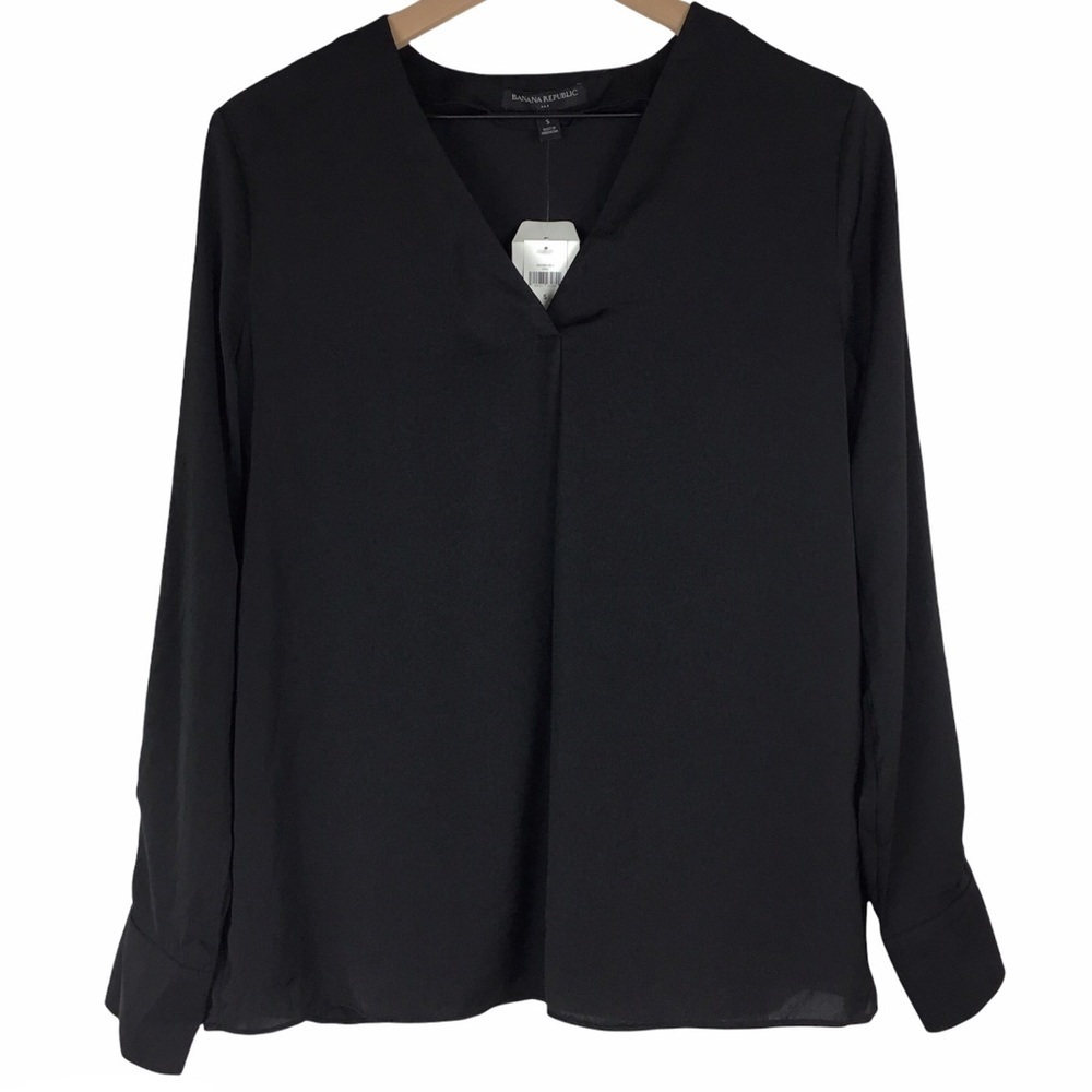 BANANA REPUBLIC Blouse Top Drapey V Neck Sheer Minimalist Capsule Wardrobe Small